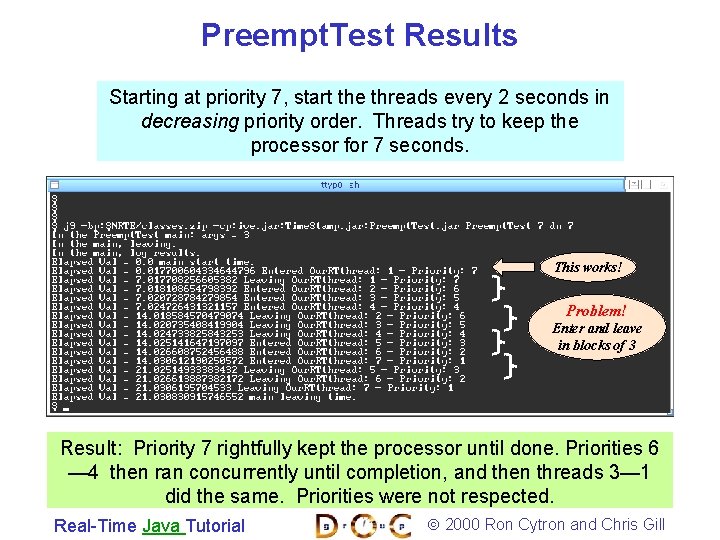 Preempt. Test Results Starting at priority 7, start the threads every 2 seconds in