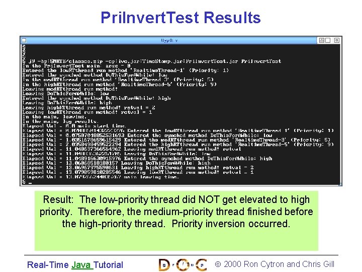 Pri. Invert. Test Results Result: The low-priority thread did NOT get elevated to high