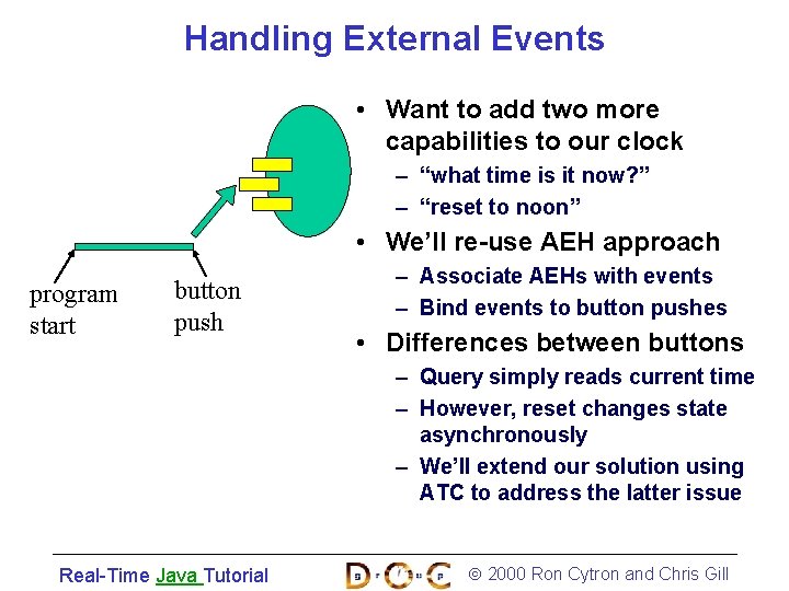 Handling External Events • Want to add two more capabilities to our clock –