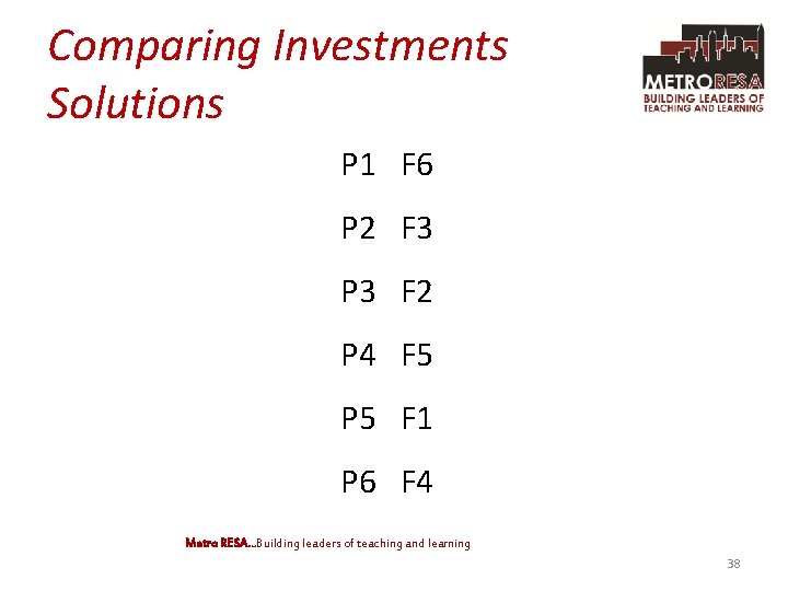 Comparing Investments Solutions P 1 F 6 P 2 F 3 P 3 F