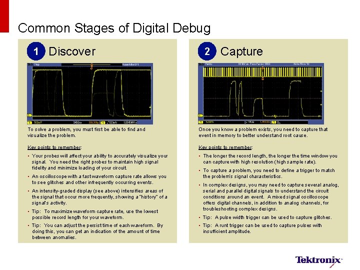 Common Stages of Digital Debug 1 Discover 2 Capture To solve a problem, you