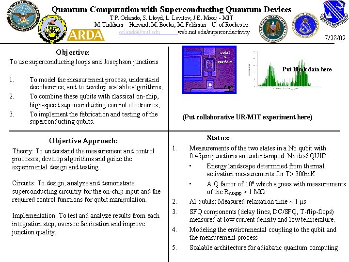 Quantum Computation with Superconducting Quantum Devices T. P. Orlando, S. Lloyd, L. Levitov, J.