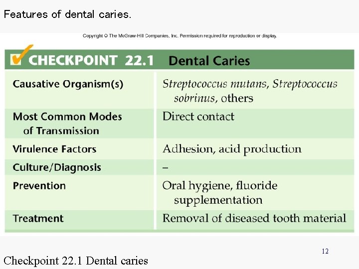 Features of dental caries. Checkpoint 22. 1 Dental caries 12 
