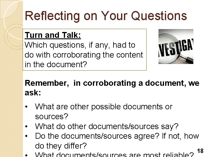 Reflecting on Your Questions Turn and Talk: Which questions, if any, had to do Reflecting on Your Questions Turn and Talk: Which questions, if any, had to do