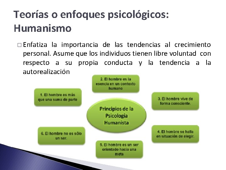 Teorías o enfoques psicológicos: Humanismo � Enfatiza la importancia de las tendencias al crecimiento