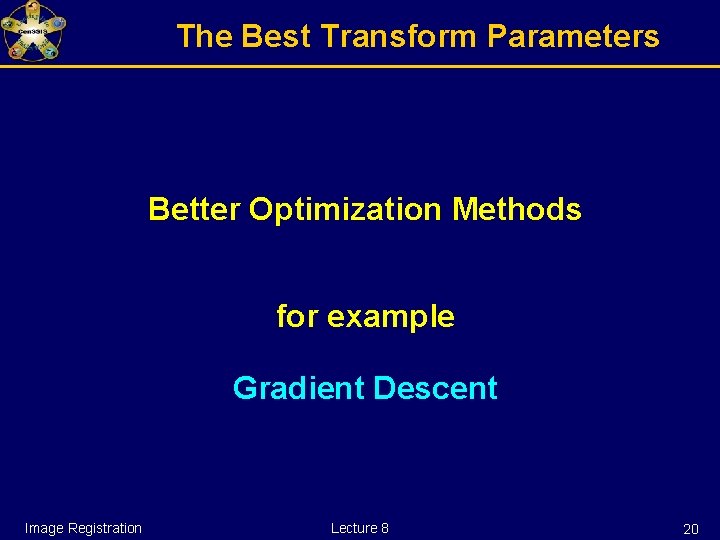 The Best Transform Parameters Better Optimization Methods for example Gradient Descent Image Registration Lecture