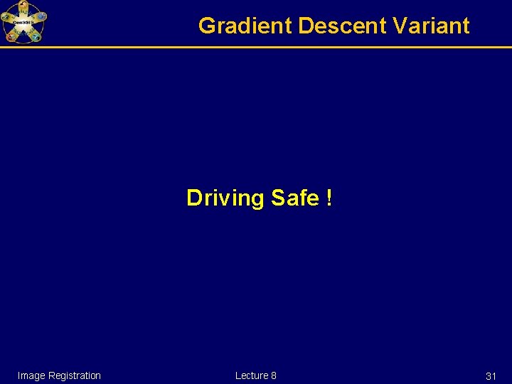 Gradient Descent Variant Driving Safe ! Image Registration Lecture 8 31 