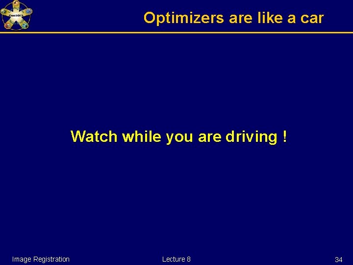 Optimizers are like a car Watch while you are driving ! Image Registration Lecture