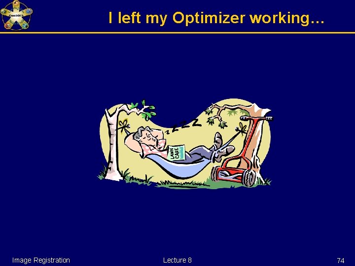 I left my Optimizer working… Image Registration Lecture 8 74 