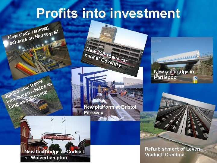 Profits into investment ewal ail n e r track Merseyr w e N on