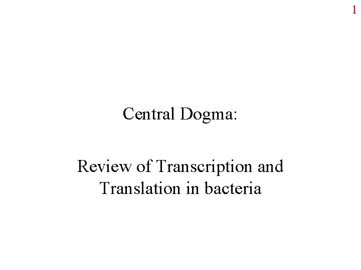 1 Central Dogma: Review of Transcription and Translation in bacteria 