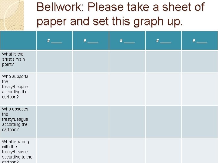 Bellwork: Please take a sheet of paper and set this graph up. # ____