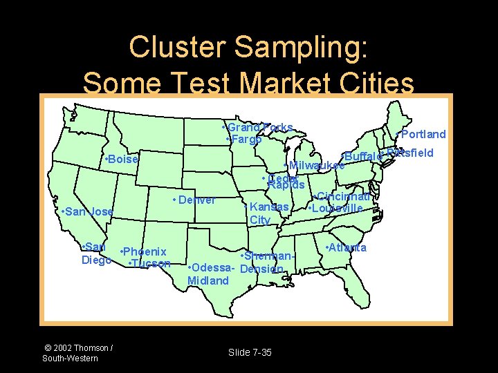 Cluster Sampling: Some Test Market Cities • Grand Forks • Fargo • Boise •
