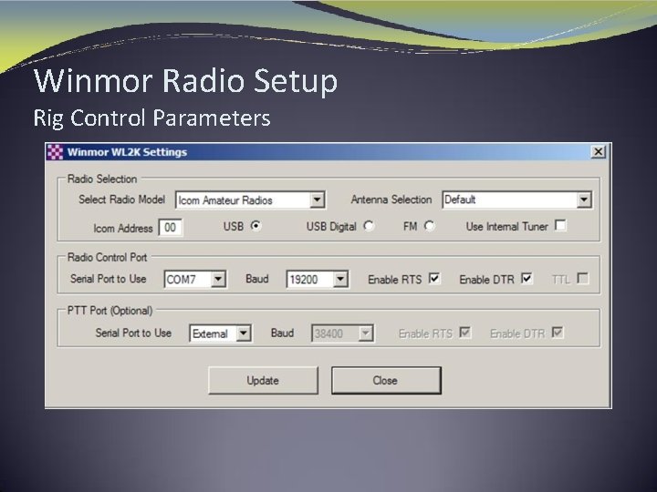 Winmor Radio Setup Rig Control Parameters 