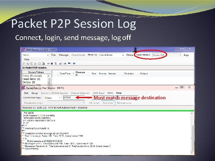 Packet P 2 P Session Log Connect, login, send message, log off Must match