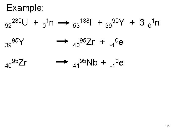 Example: 92 235 U 39 95 Y 40 95 Zr + 0 1 n