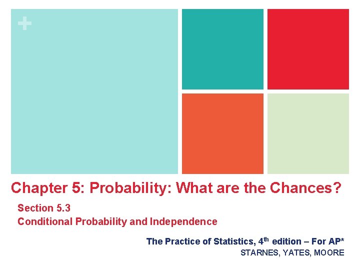 + Chapter 5: Probability: What are the Chances? Section 5. 3 Conditional Probability and