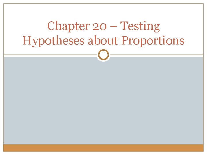 Chapter 20 – Testing Hypotheses about Proportions 