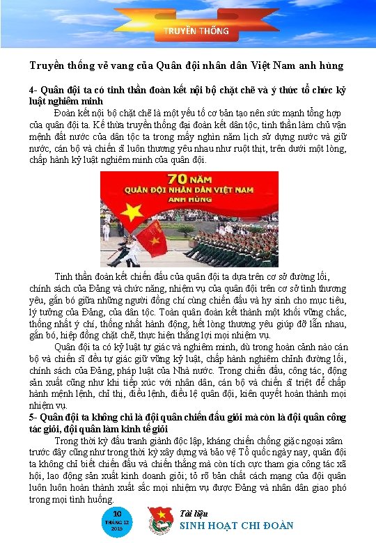 TRUYỀN THỐNG Truyền thống vẻ vang của Quân đội nhân dân Việt Nam anh