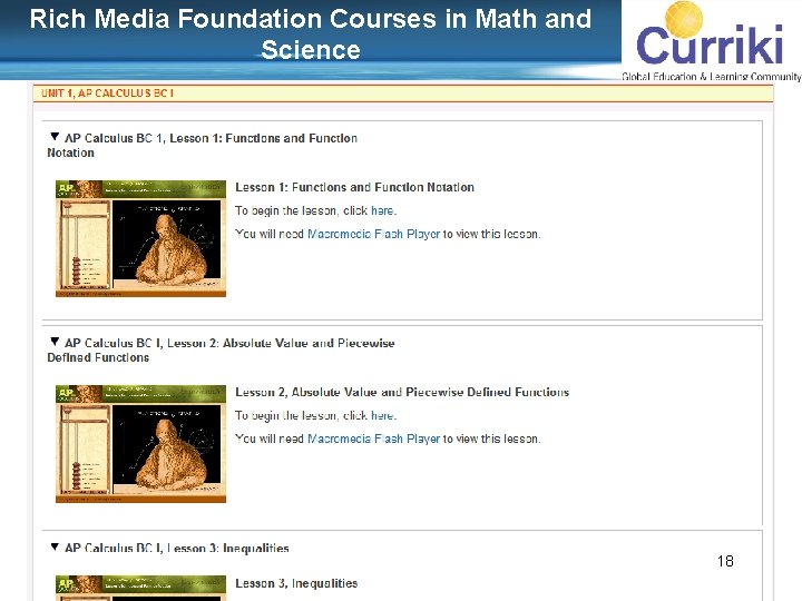 Rich Media Foundation Courses in Math and Science 18 