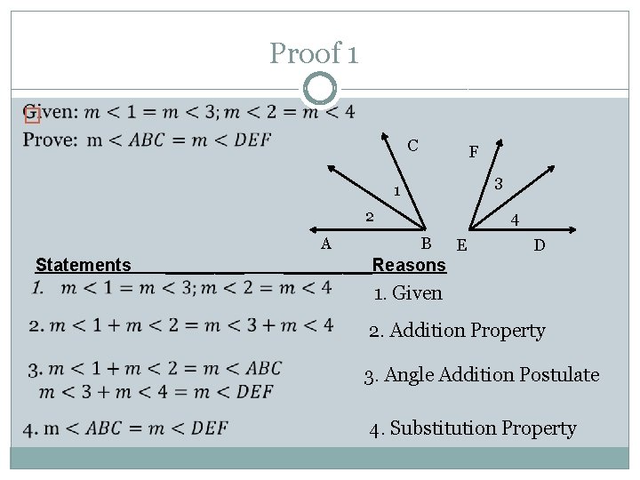 Proof 1 � C F 3 1 2 A Statements ____ 4 B E