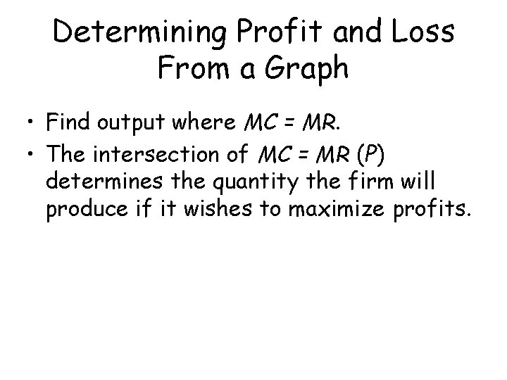 Determining Profit and Loss From a Graph • Find output where MC = MR.