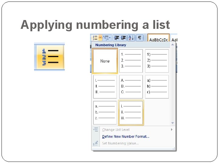 Applying numbering a list 