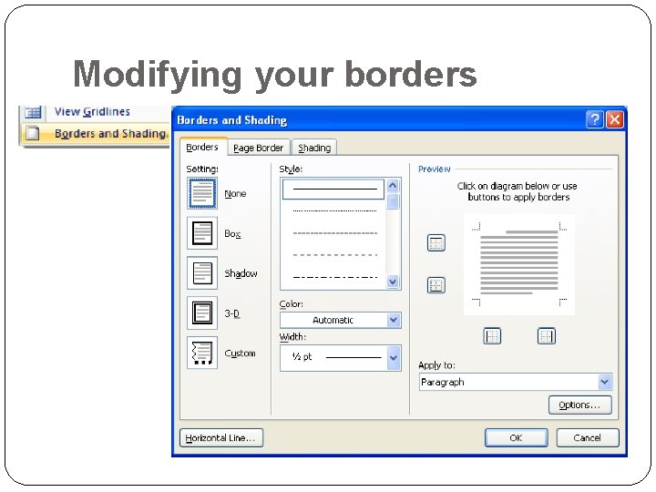 Modifying your borders 