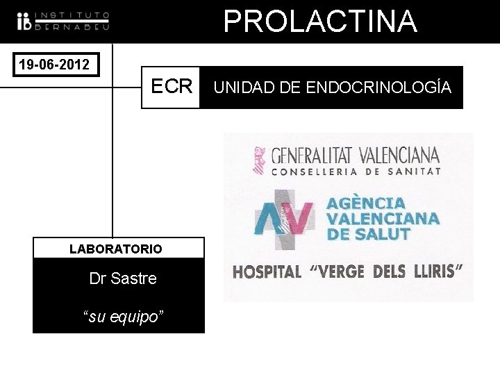 PROLACTINA 19 -06 -2012 ECR LABORATORIO Dr Sastre “su equipo” UNIDAD DE ENDOCRINOLOGÍA 