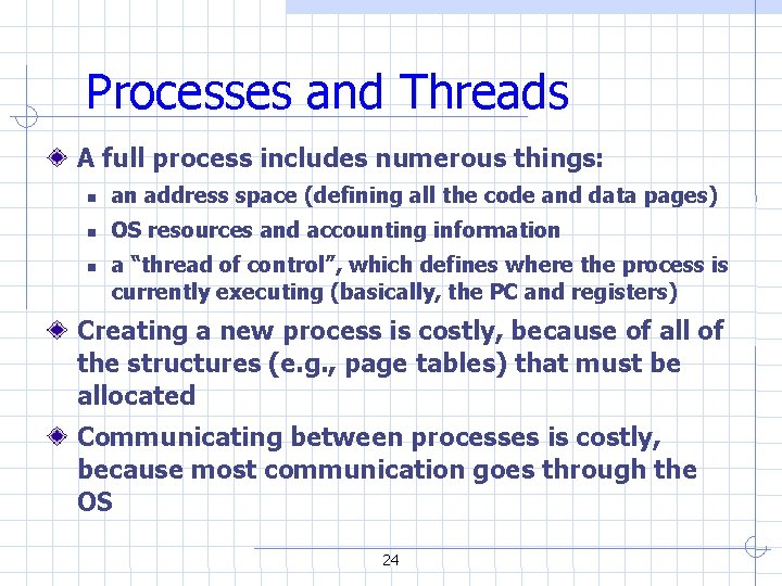 Processes and Threads A full process includes numerous things: an address space (defining all Processes and Threads A full process includes numerous things: an address space (defining all