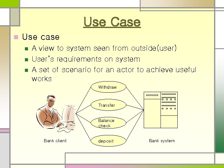 Use Case n Use case n n n A view to system seen from