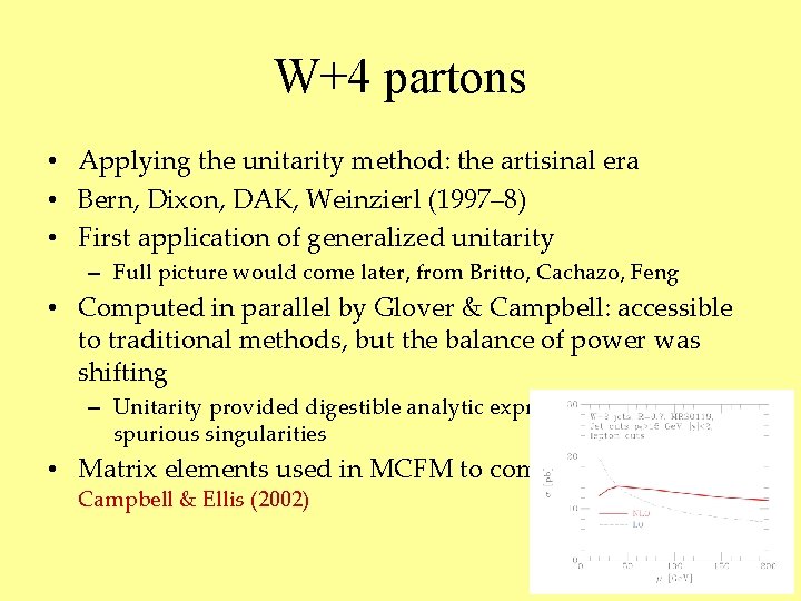 W+4 partons • Applying the unitarity method: the artisinal era • Bern, Dixon, DAK,