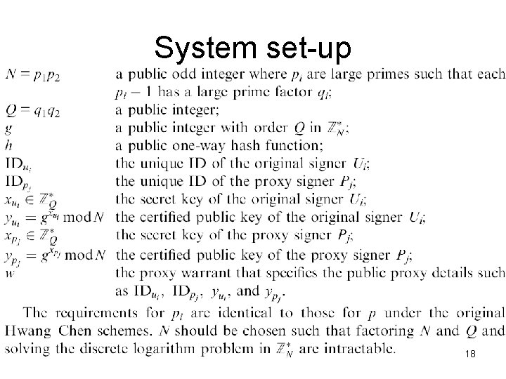 System set-up 18 