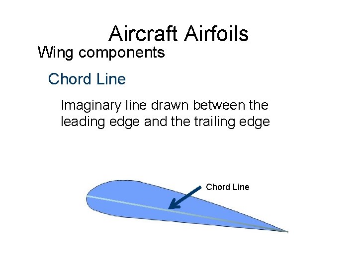 Aircraft Airfoils Wing components Chord Line Imaginary line drawn between the leading edge and