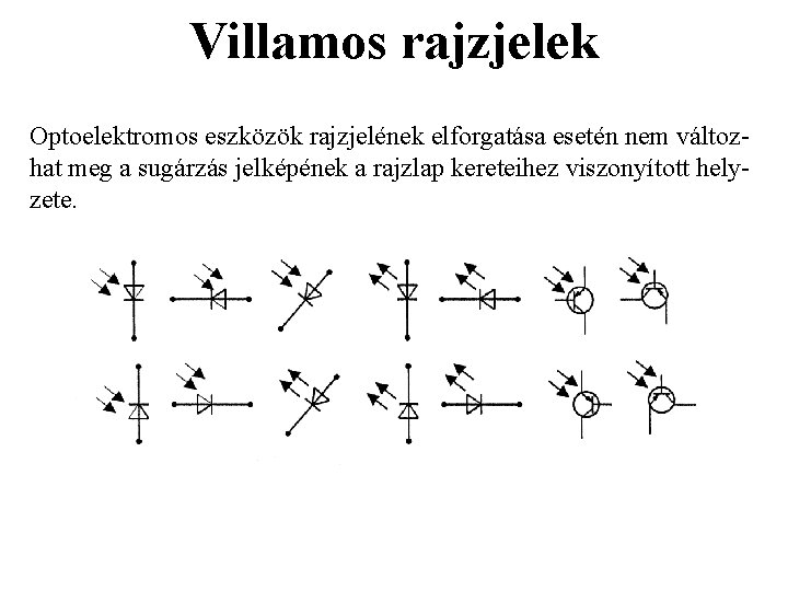 Villamos rajzjelek Optoelektromos eszközök rajzjelének elforgatása esetén nem változhat meg a sugárzás jelképének a Villamos rajzjelek Optoelektromos eszközök rajzjelének elforgatása esetén nem változhat meg a sugárzás jelképének a
