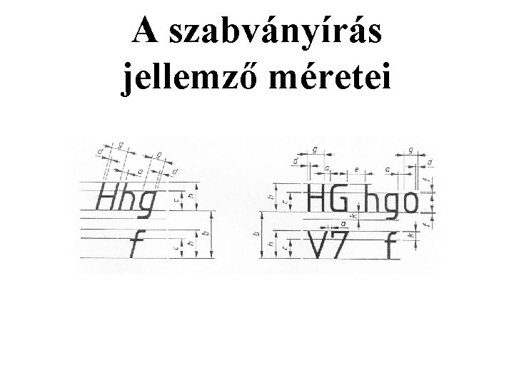 A szabványírás jellemző méretei A szabványírás jellemző méretei