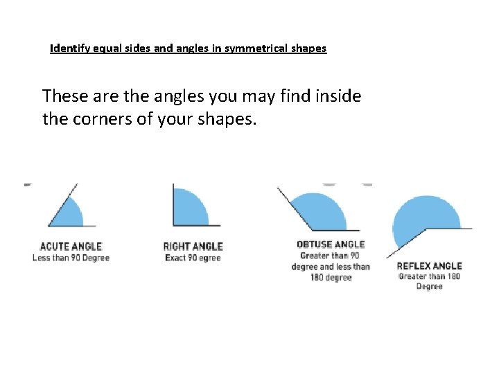 Identify equal sides and angles in symmetrical shapes These are the angles you may