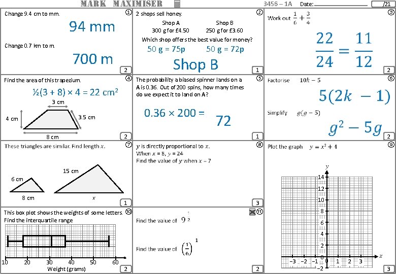 MARK MAXIMISER Change 9. 4 cm to mm. 94 mm 3456 – 1 A