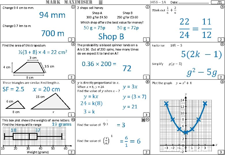 MARK MAXIMISER Change 9. 4 cm to mm. 94 mm 3456 – 1 A