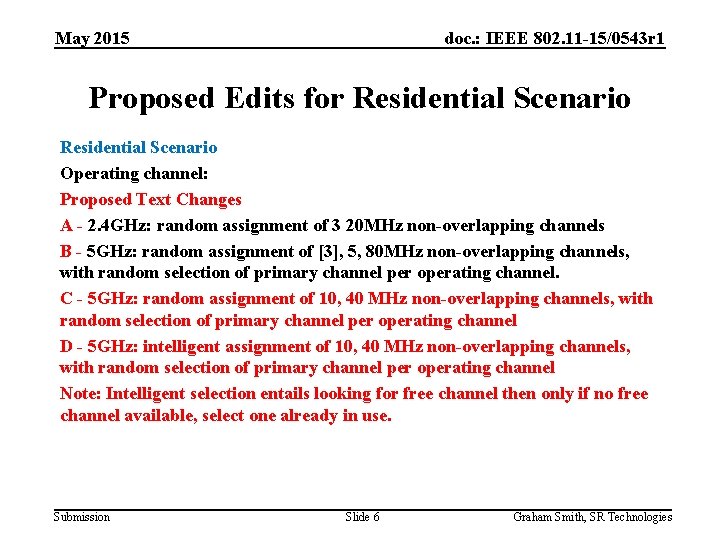 May 2015 doc. : IEEE 802. 11 -15/0543 r 1 Proposed Edits for Residential