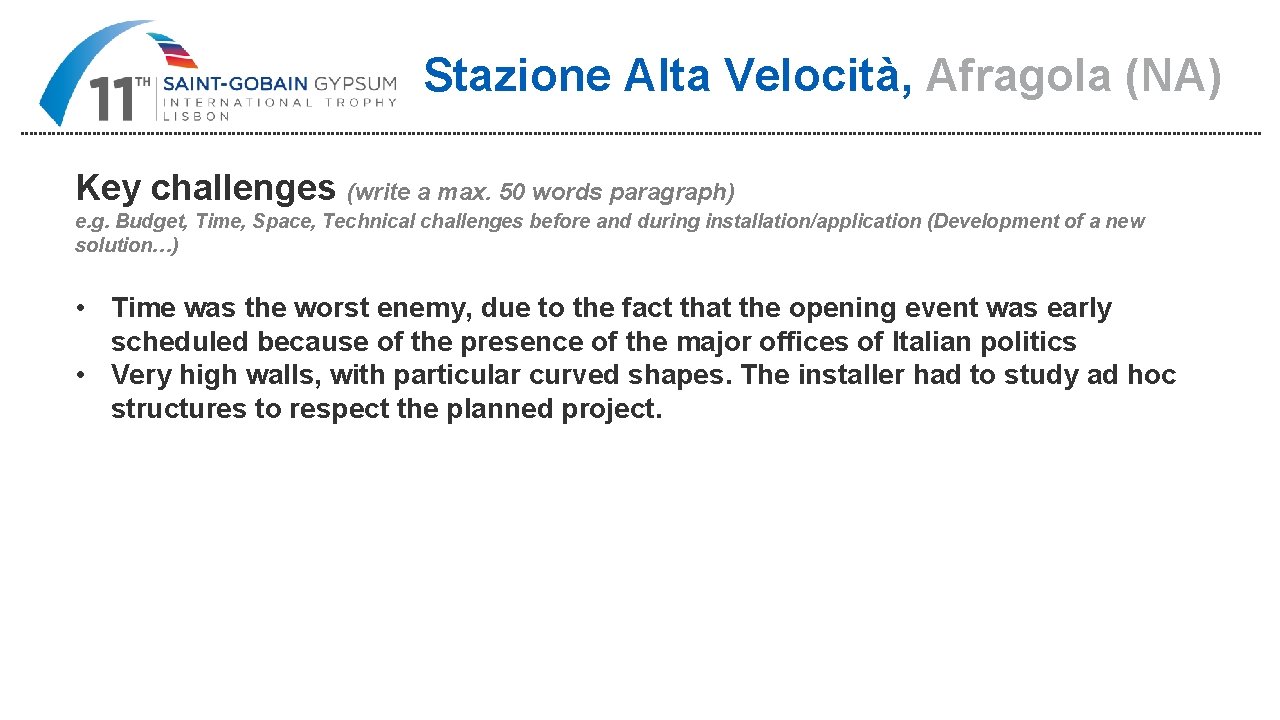 Stazione Alta Velocità, Afragola (NA) Key challenges (write a max. 50 words paragraph) e.