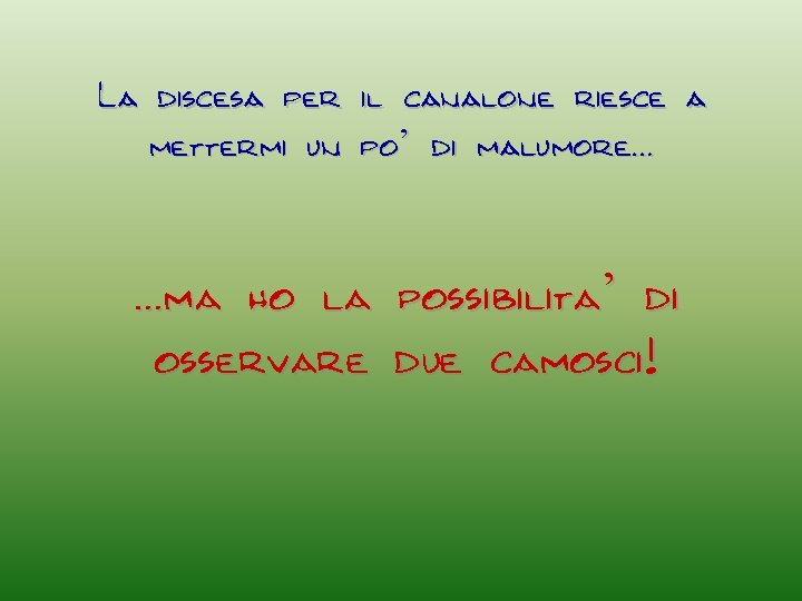 La discesa per il canalone riesce a mettermi un po’ di malumore… …ma ho