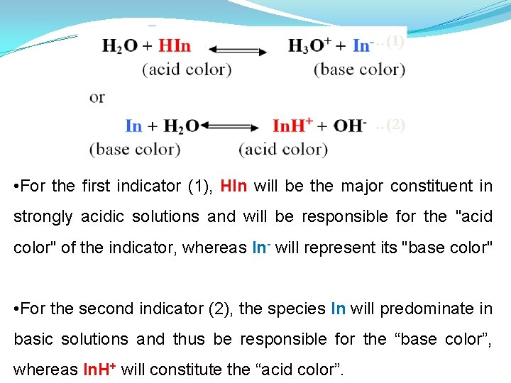  • For the first indicator (1), HIn will be the major constituent in