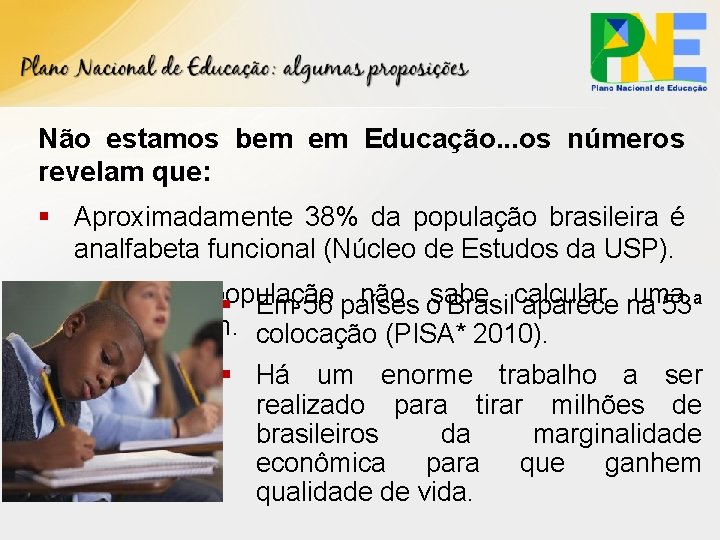 Não estamos bem em Educação. . . os números revelam que: § Aproximadamente 38%