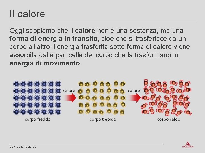 Il calore Oggi sappiamo che il calore non è una sostanza, ma una forma