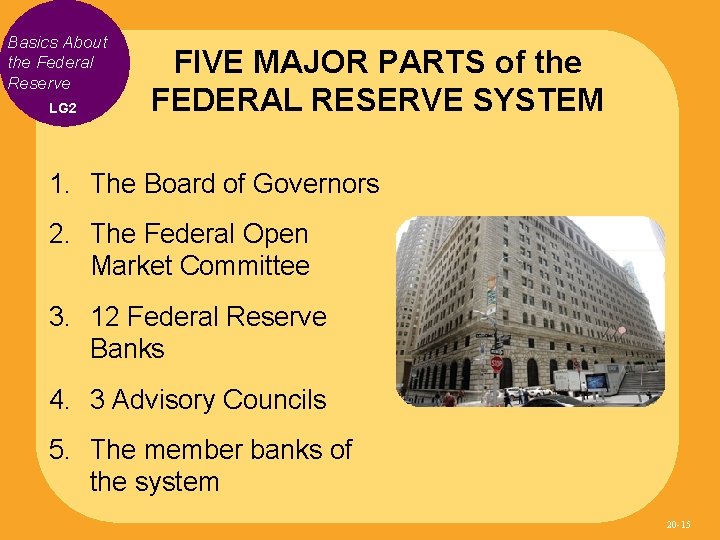 Basics About the Federal Reserve LG 2 FIVE MAJOR PARTS of the FEDERAL RESERVE