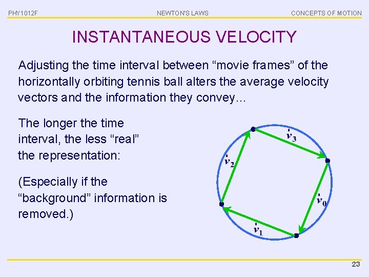 PHY 1012 F NEWTON’S LAWS CONCEPTS OF MOTION INSTANTANEOUS VELOCITY Adjusting the time interval