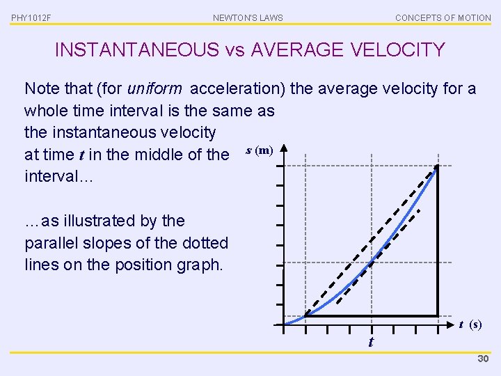 PHY 1012 F NEWTON’S LAWS CONCEPTS OF MOTION INSTANTANEOUS vs AVERAGE VELOCITY Note that