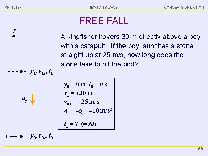 PHY 1012 F NEWTON’S LAWS CONCEPTS OF MOTION FREE FALL y y 1, v