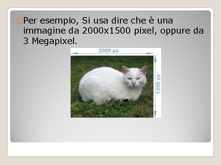 �Per esempio, Si usa dire che è una immagine da 2000 x 1500 pixel,